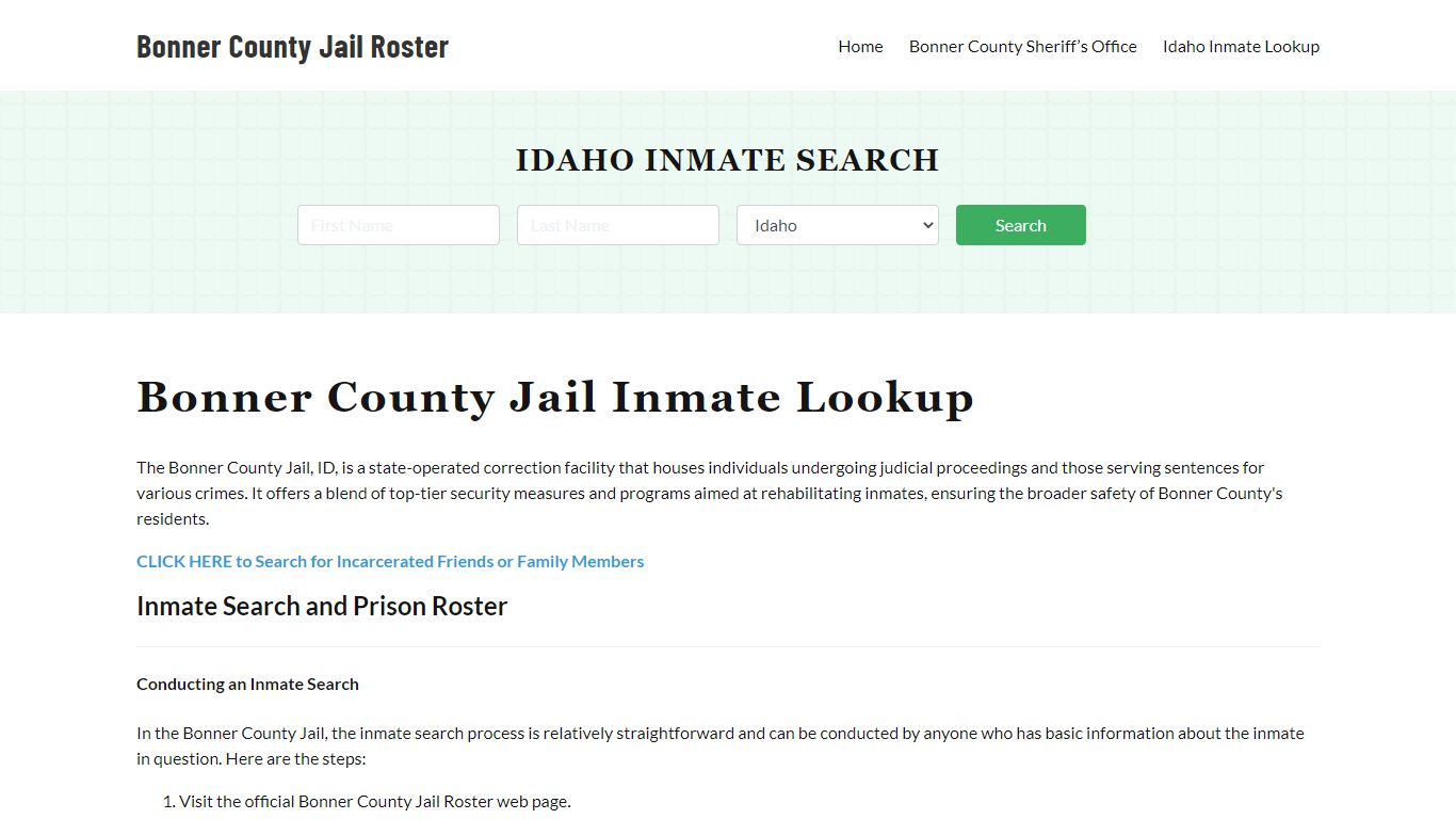 Bonner County Jail Roster Lookup, ID, Inmate Search
