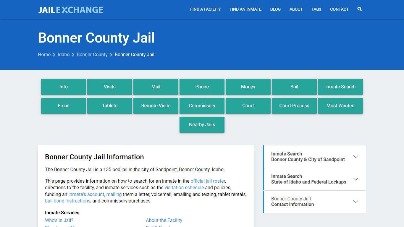 Bonner County Jail, ID Inmate Search, Information