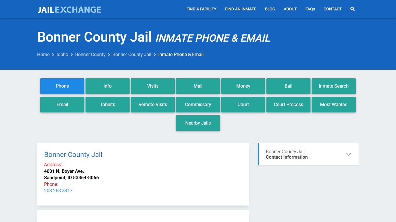 Inmate Phone - Bonner County Jail, ID - Jail Exchange